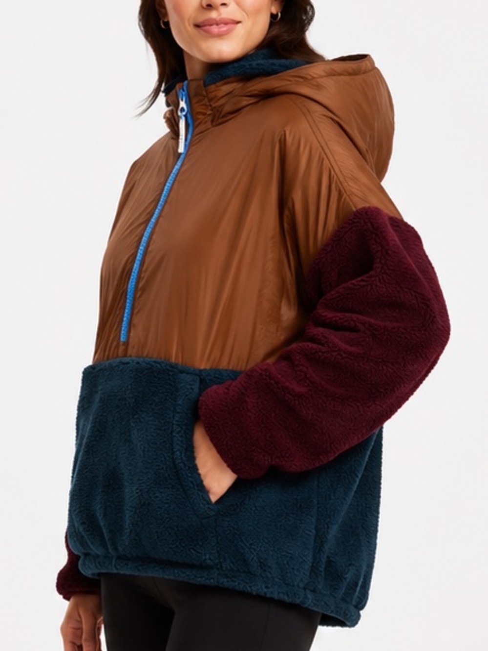 Lolë Yana Sherpa Pullover Hoodie L NWT Colorblock Half Zip LSW4389